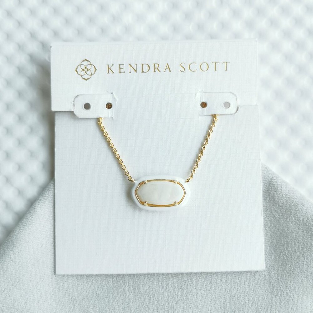 Kendra Scott Gold Ivory Mix Elisa Enamel Framed Pendant Necklace NEW